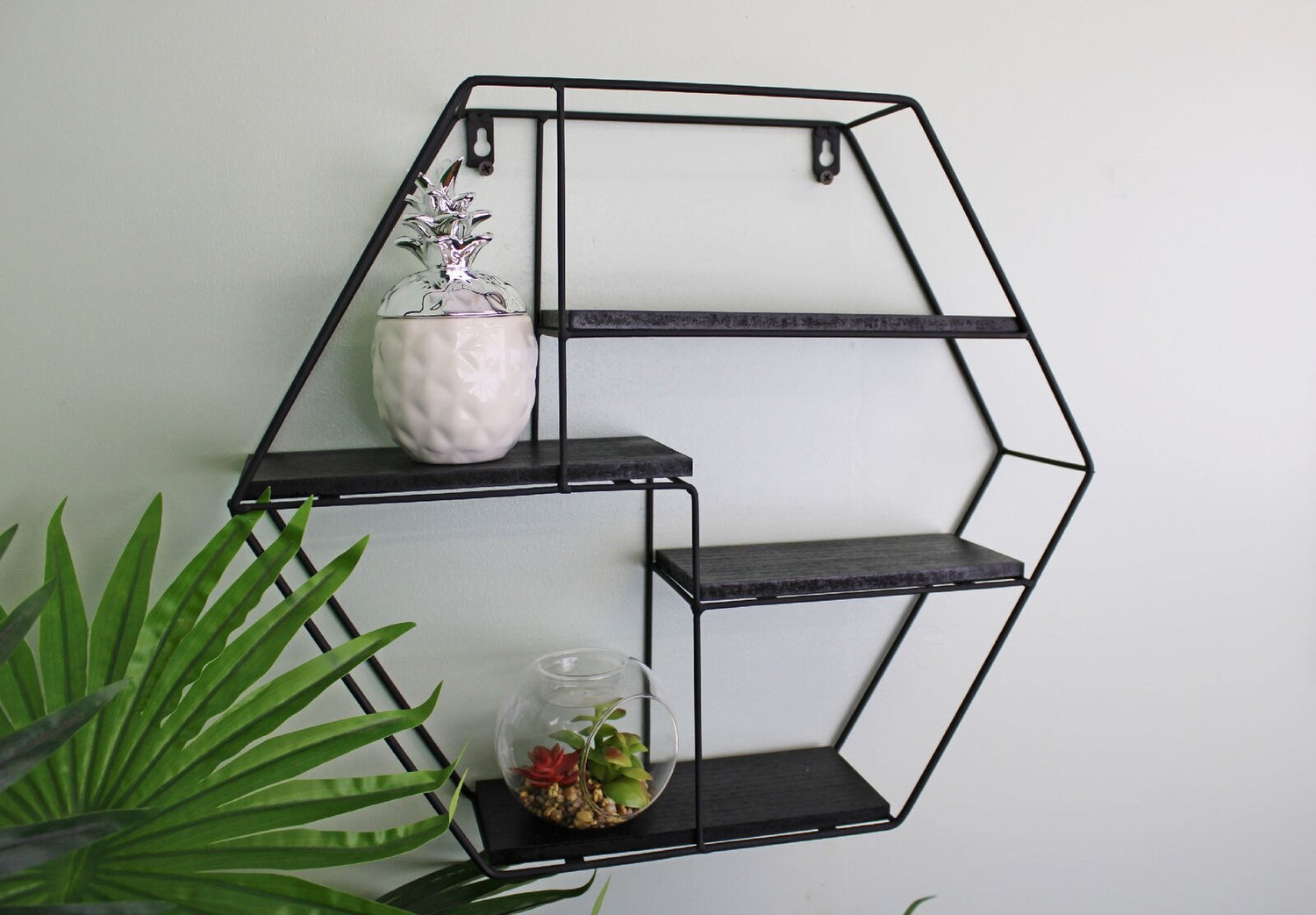 Hexagonal Black Metal Wall Shelf