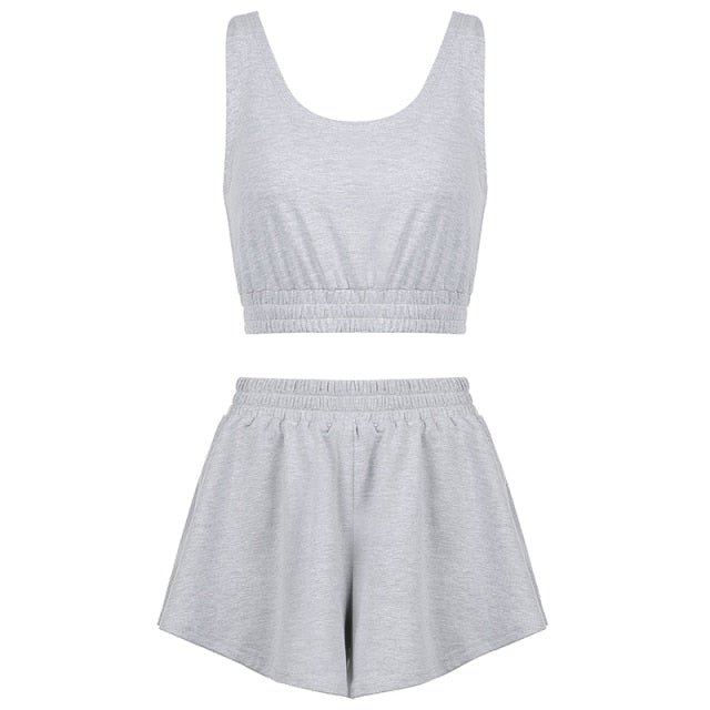 Solid Two Piece Set - Wide Leg Shorts and Crop Top (Jacket sold separately)