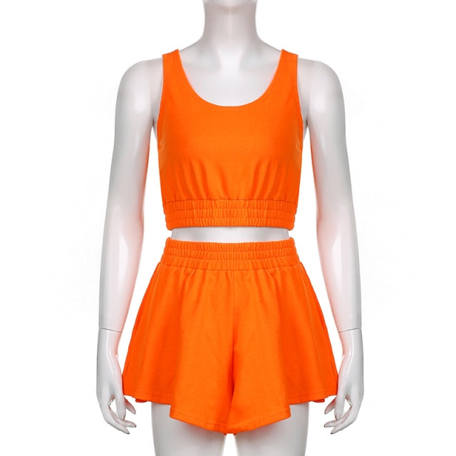 Solid Two Piece Set - Wide Leg Shorts and Crop Top (Jacket sold separately)
