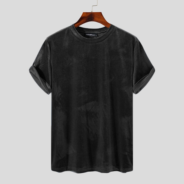 Velour Round Neck Semi Crop Tee