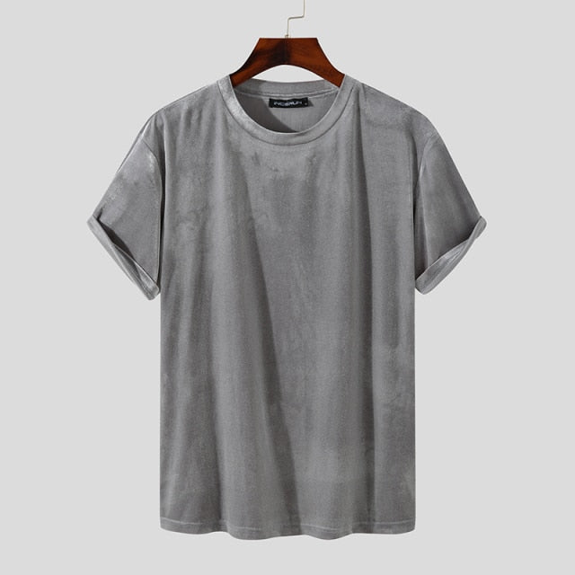 Velour Round Neck Semi Crop Tee