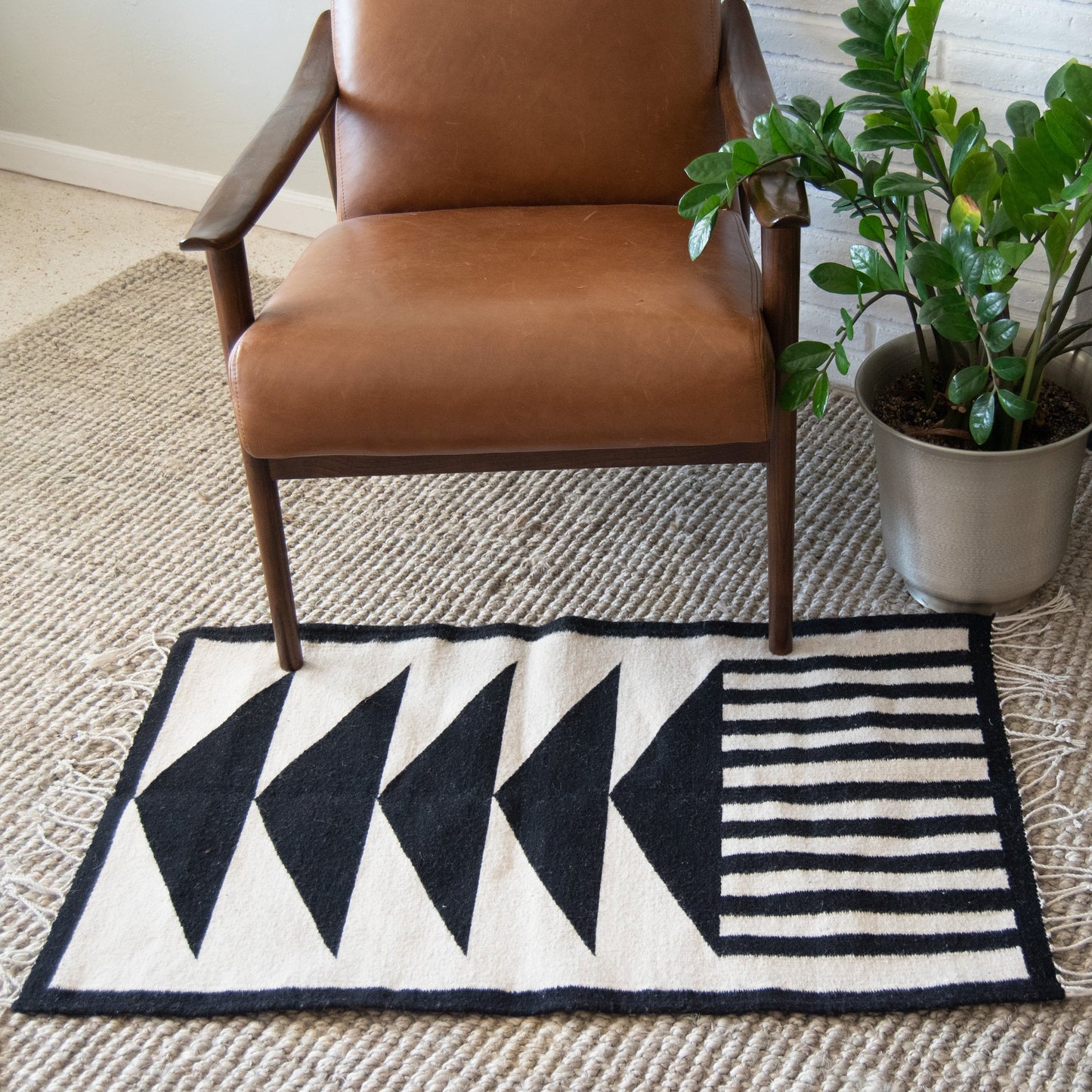 Mitla Asymmetric Black and White Wool Rug.