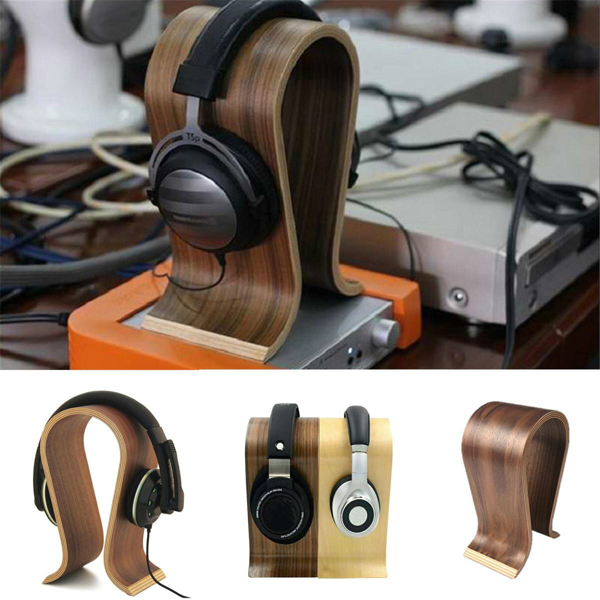 Universal U Shape Wood Headphone Stand