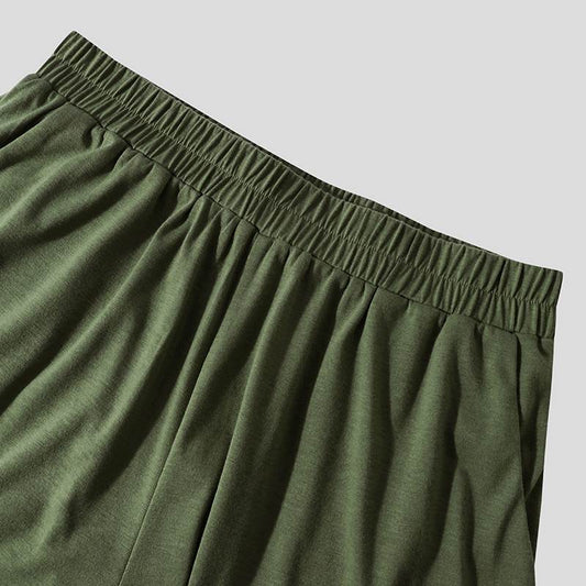 Solid Casual Leisure Shirt and Short Set