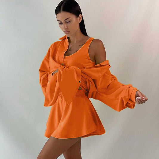 Solid Two Piece Set - Wide Leg Shorts and Crop Top (Jacket sold separately)