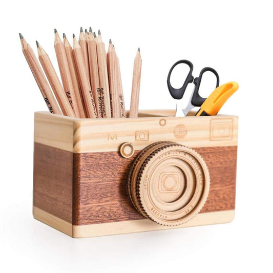 Wooden Camera Pencil Holder