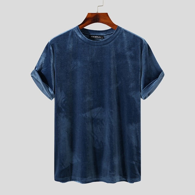 Velour Round Neck Semi Crop Tee