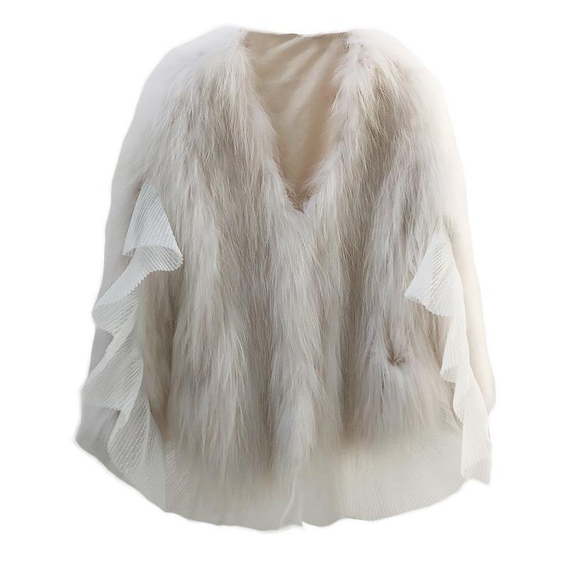 Faux Mink Fur with open-ended Mesh Ruffles