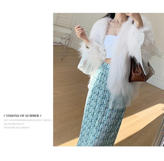 Faux Mink Fur with open-ended Mesh Ruffles