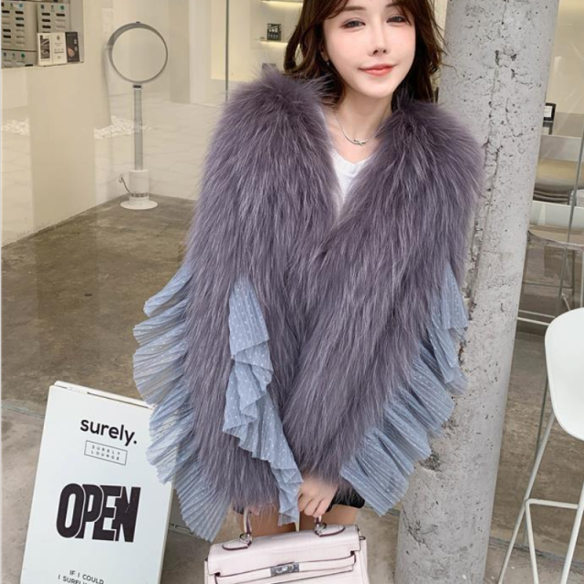 Faux Mink Fur with open-ended Mesh Ruffles